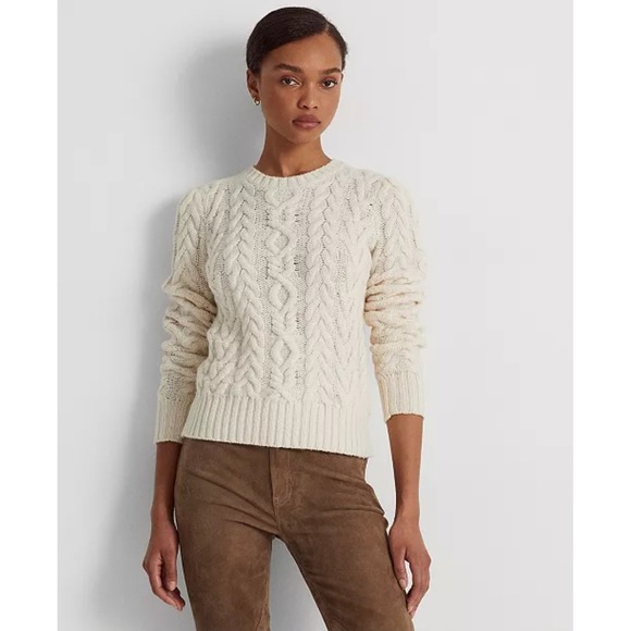 Ralph Lauren Sweaters - Ralph Lauren Aran‎ Knit Wool Cashmere Sweater M